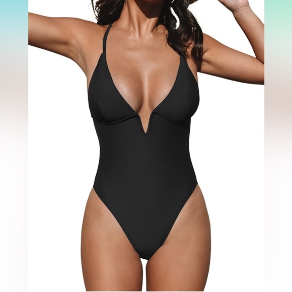 CUPSHE One piece swimsuit Deep V Neck Crisscross Back Adjustable Strap - Picture 1 of 9